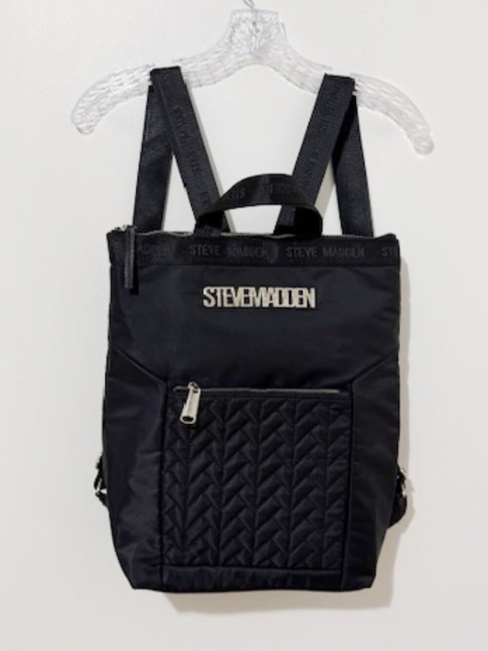 Steve Madden Sleek Black Backpack Quilted Chevron Design